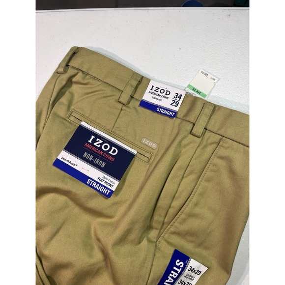 IZOD American Chino Wrinkle Free 34x29 Straight Fit Flat Front Pants Slacks NWT - Picture 1 of 6